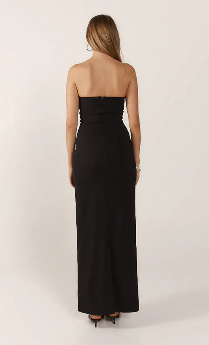 Black Floral Column Evening Gown