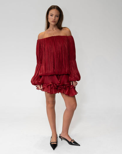 Elora Ruffle Mini Dress - Burgundy