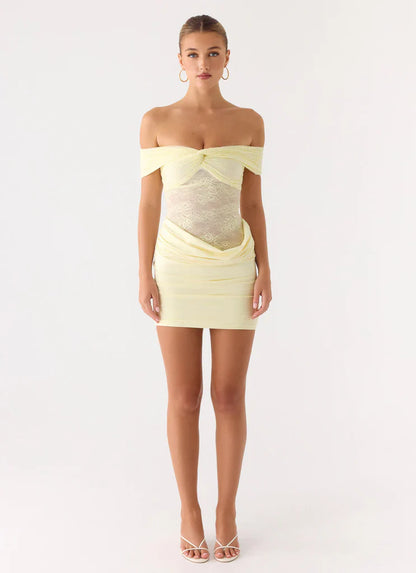 Élise Lace Corset Mini Dress - Yellow