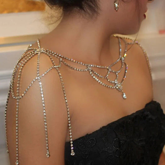 Rhinestone Tassel Shoulder Chain – Glam Dress Accessory