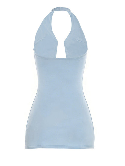Azure Veil Halter Cutout Bodycon Dress - Hidden Lagoon