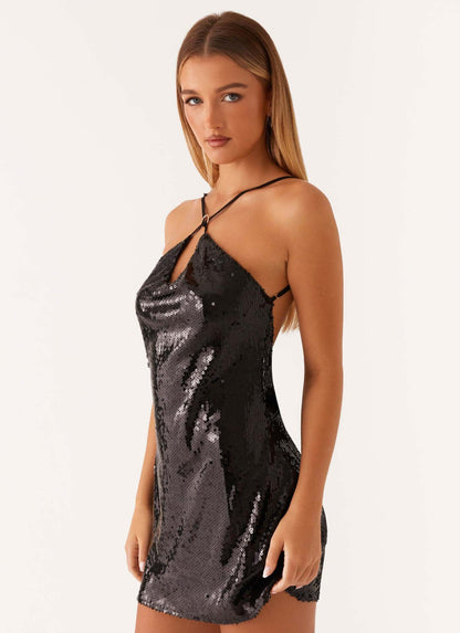 Black Crosslight Sequin Mini Dress