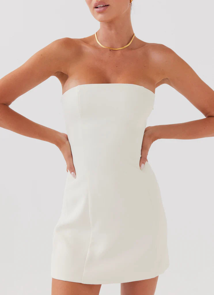 Ivory Strapless Mini Dress
