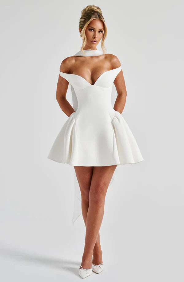 White Off Shoulder Corset Mini Dress