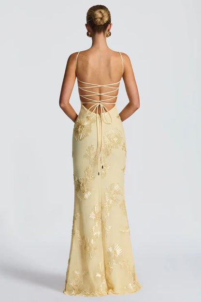 Cream Floral Corset Fishtail Gown